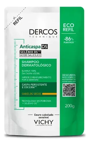 Shampoo Anticaspa Cabelos Secos com Selênio DS, Dercos DS Vichy, Refil 200g