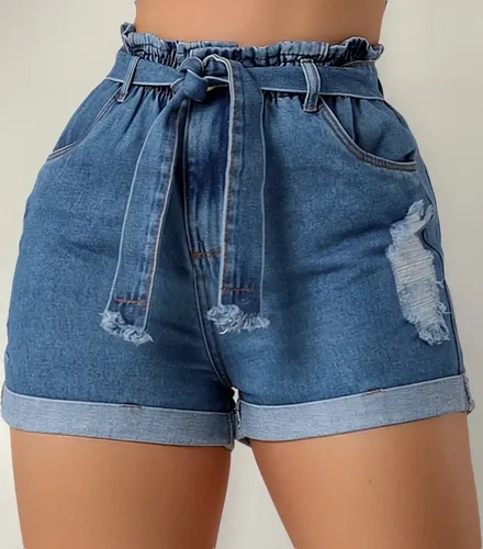 Short Jeans Clochard Com Cinto Feminino Cos Alto Cintura Alt