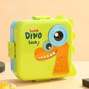 Sinovoe Marmita Infantil Dinossauro Verde 1590ml + 70ml PP com Silicone Inclui Colher 20×19,5x9cm