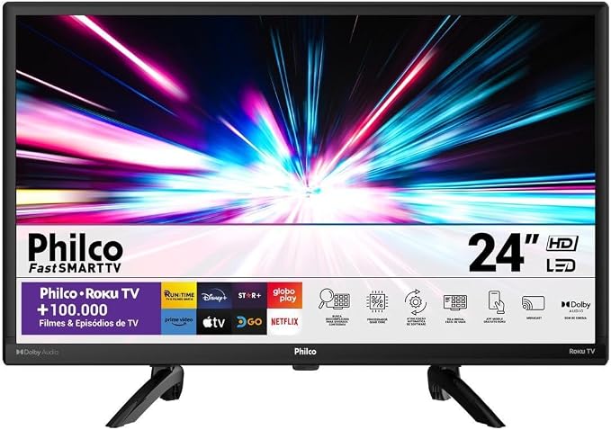 Smart TV 24” Philco PTV24G5YR2CP Roku TV Dolby Audio