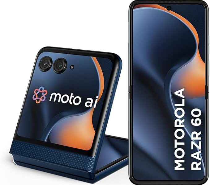 Smartphone Motorola Razr 60-256GB 24GB (12GB RAM+12GB Ram Boost) Tela dobrável 6,9″ pOLED e externa 3,6” Moto AI camera IP48 – Azul Marinho