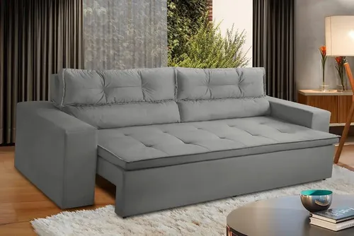 Sofá Retrátil E Reclinável Com Molas 1,80m Vegas Suede Cinza