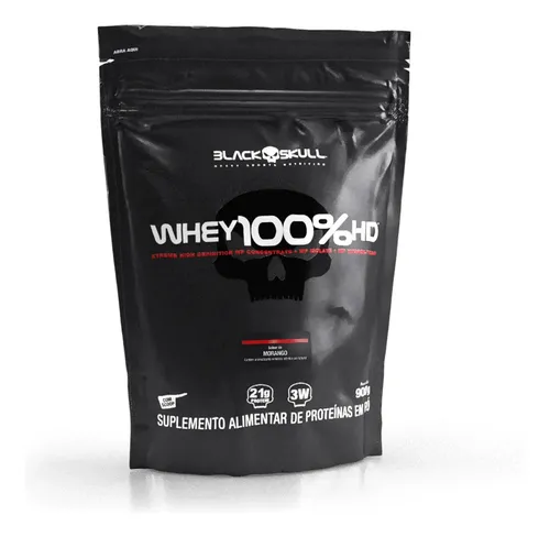 Suplemento em pó Black Skull Whey 100% HD sabor Morango 900 g