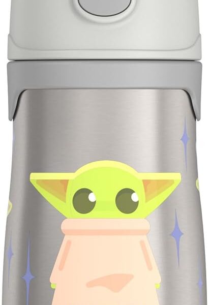THERMOS Garrafa de canudo de aço inoxidável isolada a vácuo de 293 ml, THE MANDALORIAN