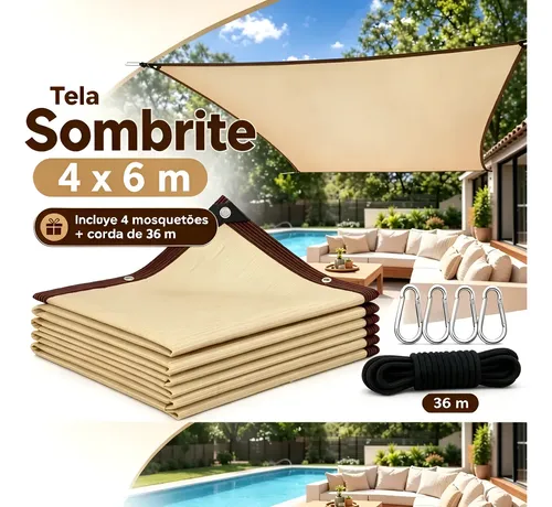 Tela Sombrite 90% 6x4m Bainha Reforçada Com Llhos Metálicos