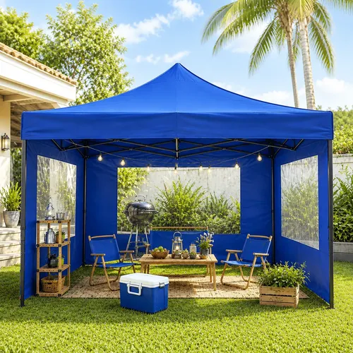Tenda Gazebo Sanfonada Azul 3×3 Parede Lateral E Bolsa Top