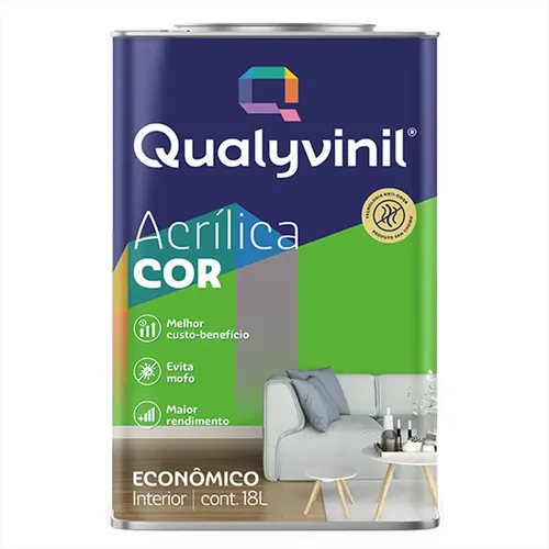 Tinta De Acrílico Econômica Evita Mofo Qualyvinil Econômica Tinta Acrílica Com Acabamento Fosco De 18l – Branco | Lata 18 Litros