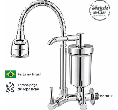Torneira Com Filtro Com Purificador Agua Bica Flexível Gourmet para Cozinha Parede Bica com Filtro Chuveirinho 2 Modos de Jatos A Mais Vendida na Meli por R$ 54,00