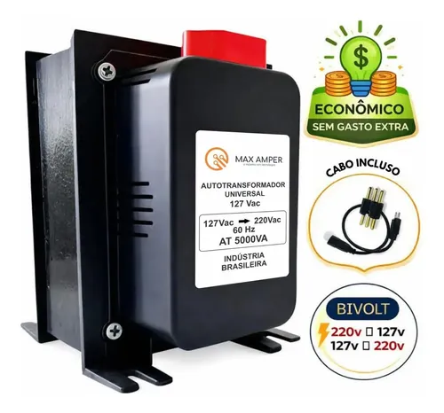Transformador 5000va 110-220 Ou 220-110 Conversor Bivolt 12000 Btus C/ N F Geladeira Ar Condicionado Impressoras Brother Microondas Máquina Costura Lavar Roupas