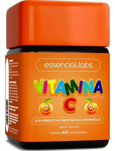 VITAMINA C KIDS / INFANTIL Sabor Laranja – Fórmula Exclusiva com Máxima Concentração e Pureza – 60 Comprimidos Mastigáveis na Meli por R$ 29,04