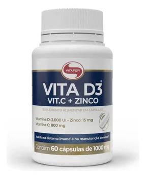 Vitafort Vita D3 Vit.C + Zinco 2000 UI – Imunidade e Ossos Fortes 60 Cápsulas – Vitaminas A-Z –