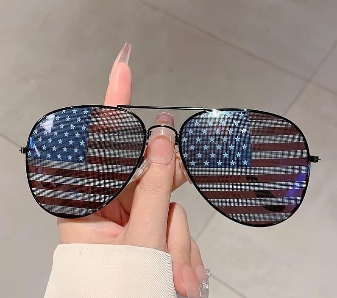Óculos de sol estilo aviador de metal minimalista com padrão de bandeira óculos modernos para festa de palco