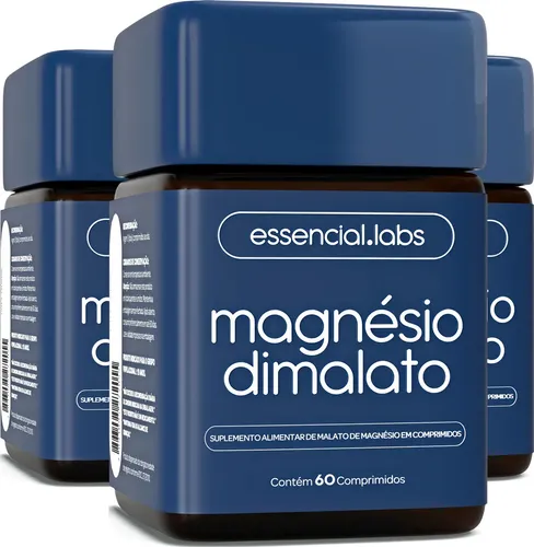 03 POTES do MAGNÉSIO DIMALATO – Fórmula com Máxima Concentração e Pureza – 60 comprimidos