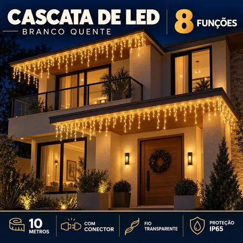 10m Cascata 400 Leds 8 Funções Luzes Natal Pisca Prova Dágua