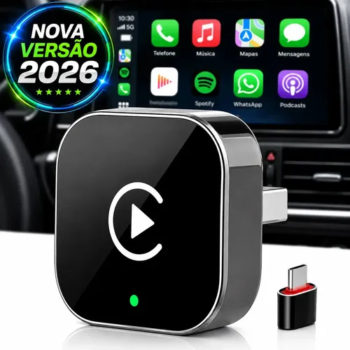 Adaptador CarPlay e Android Auto Sem Fio para Multimídia Landara 2 em 1 Com Bluetooth USB