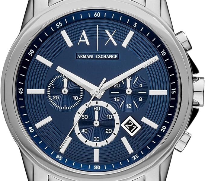 Armani Exchange Relógio social masculino cronógrafo com pulseira de couro, aço ou silicone