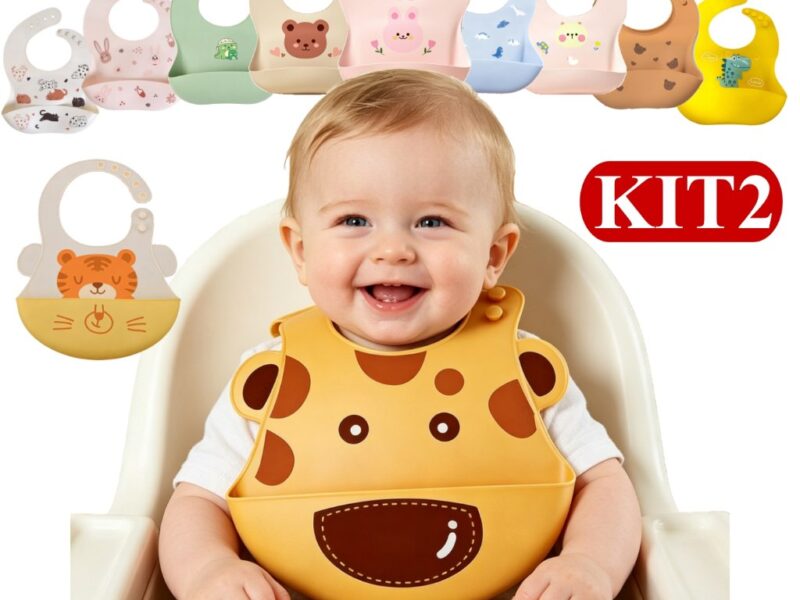 Babador De Silicone Impermeável Para Bebê Com Pega Migalhas Ajustável Resistente E Durável Infantil