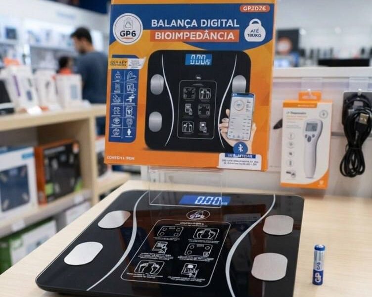 Balança Corporal Inteligente Digital Bluetooth até 180kg, Bioimpedância, Aplicativo, Gordura Corporal, Massa Muscular, Precisão 50g Fitness Premium na Link por R$ 25,90
