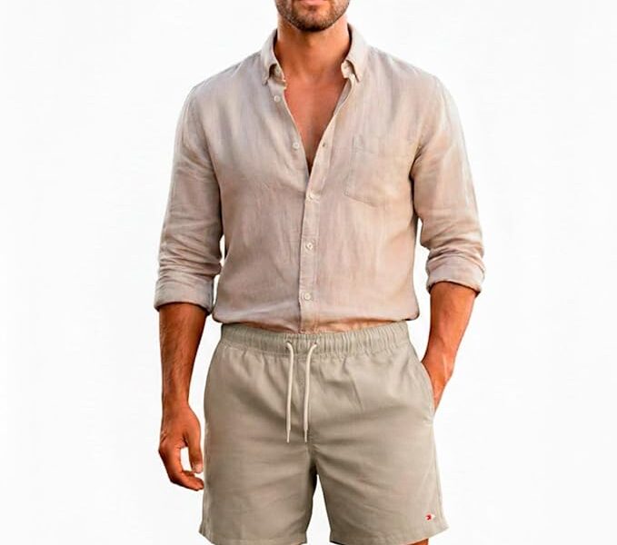 Bermuda Shorts Masculina Sandrini Linho Casual Elástico