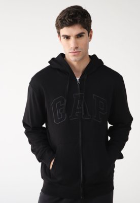 Blusa de Moletinho Aberta GAP com Capuz Preta