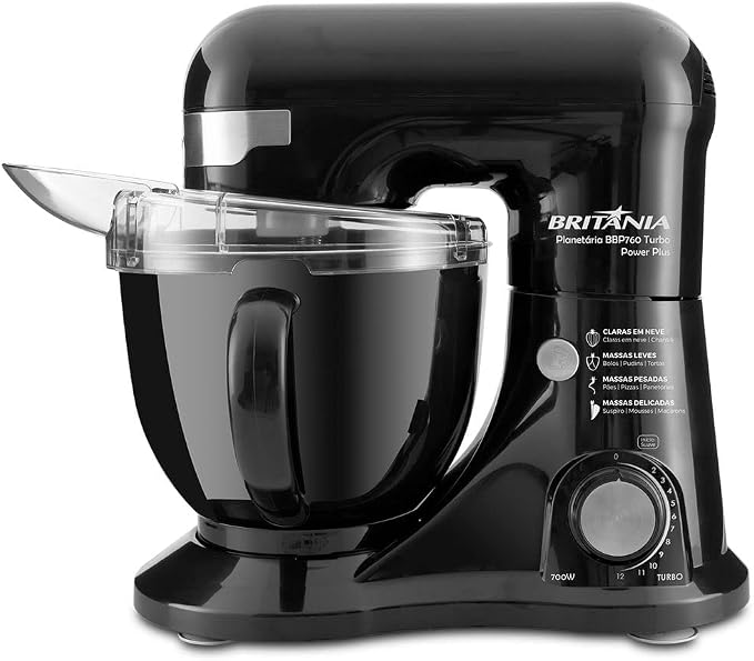 Britânia BBP760 Batedeira Planetária Power Plus, Preto, 12 Velocidades, 4.5L, 700W, 220V