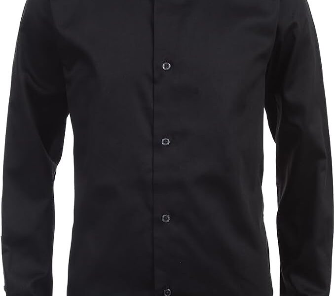 Calvin Klein Camisa social de cetim de manga comprida para meninos, estilo com punhos abotoados e bainha de camisa na Link por R$ 105,04