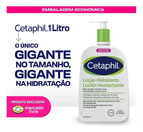 Cetaphil Loção Hidratante Corporal e Facial para Pele Sensível, Normal a Seca 1L – Hidratação 48h na Meli por R$ 109,90