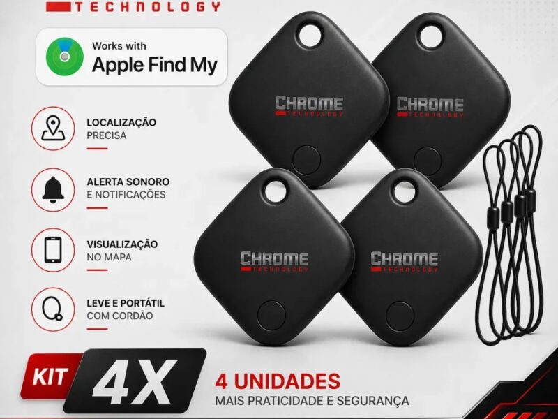 Chaveiro Localizador Smart Tag Kit 4 Rastreador Ios Apple Gps Com Cordão Chaveiro Cor Preto Compatível Com iPhone Chrome Technology