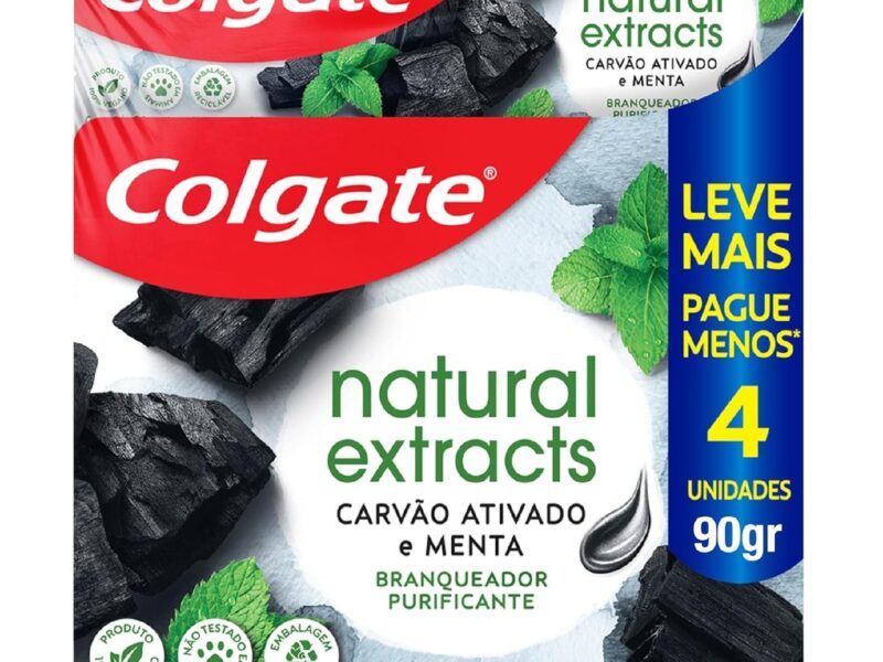 Colgate Natural Extracts Carvão Ativado Creme Dental, 90g, 4 Unid