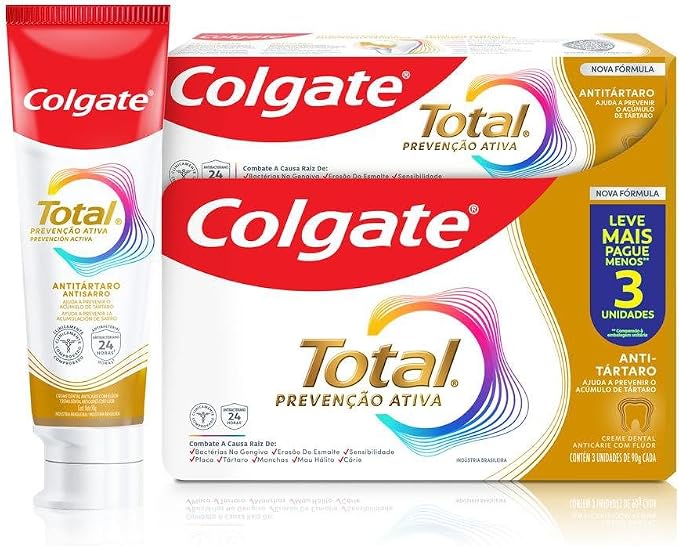 Colgate Total Antitártaro Creme Dental com Flúor, 3x90g