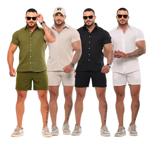 Conjunto Masculino Linho Camisa Shorts Mauricinho Com Bolso na Meli por R$ 67,27