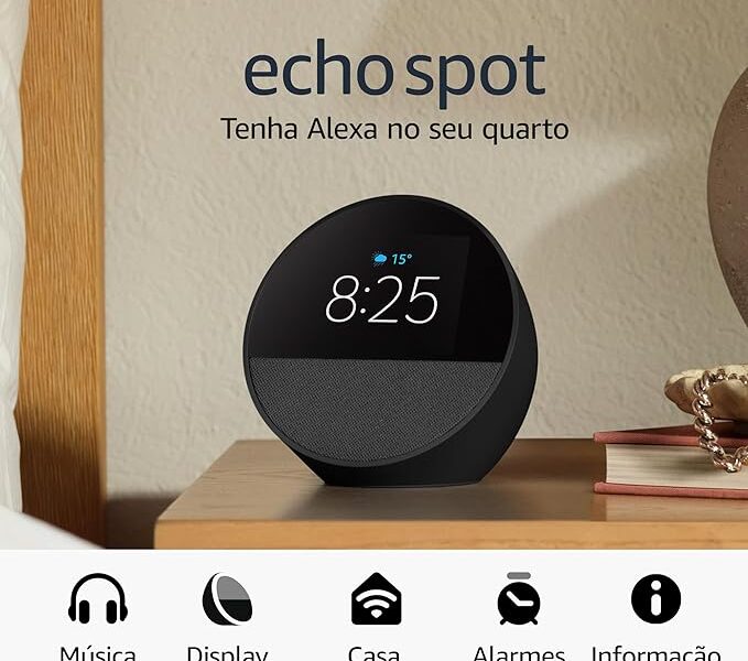 Echo Spot com Alexa (Geração mais recente) | Despertador inteligente com som vibrante | Cor Preta, com Acesso Antecipado à Alexa+