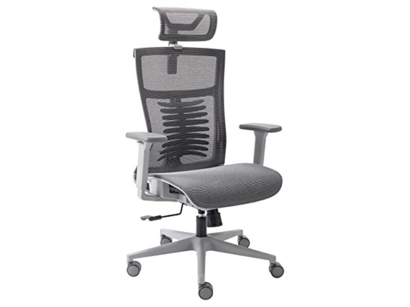 Elements Cadeira de Escritorio Ergonômica Vertta Pro com Apoio Lombar e Cabeça Respirável, Cinza