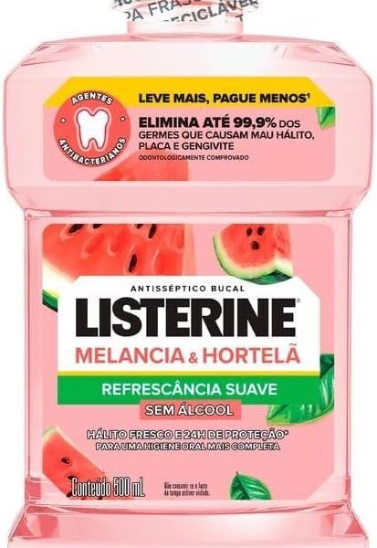 Enxaguante Bucal Listerine, Sem Álcool, Melancia e Hortelã, 500ml