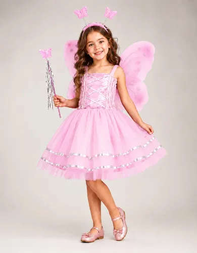 Fantasia Infantil Feminina Fada Vestido Kit 4pçs Criança