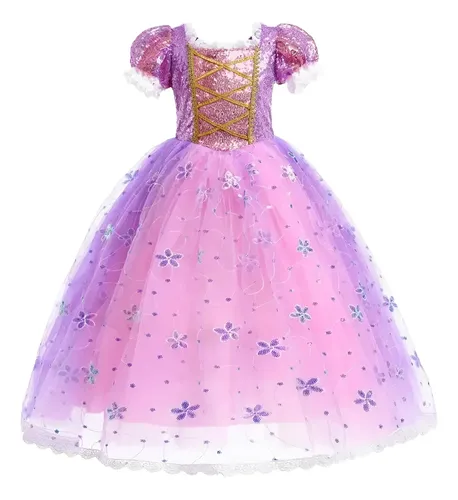 Fantasia Vestido Infantil Menina Rosa Rapunzel Luxo