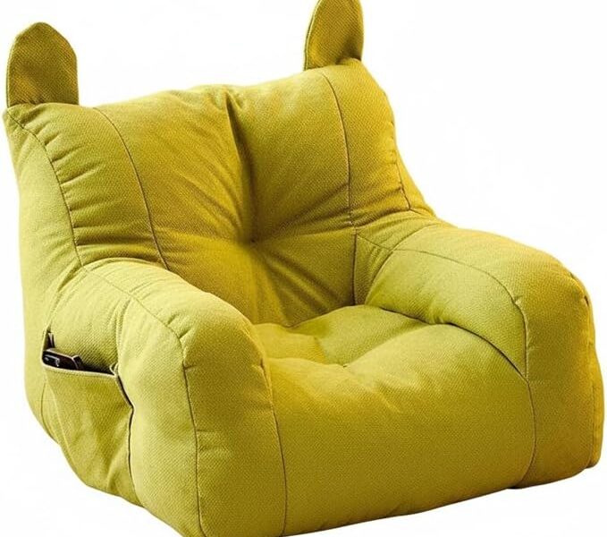 Gralara Sofá infantil de leitura, poltrona aconchegante com almofada em formato de orelhas de, tecido de linho e estrutura interna de madeira, ideal para berçário e espaço de leitura, Verde