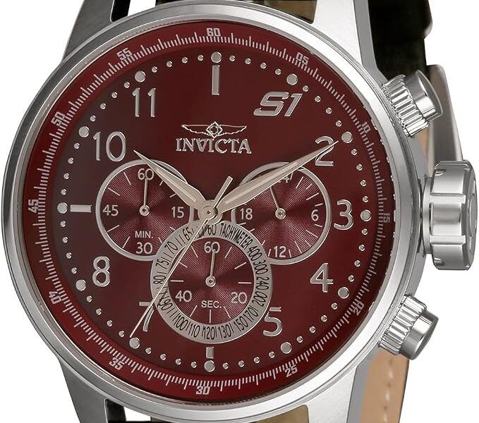 Invicta 30915 Men’s S1 Rally Burgundy Dial Leather Strap Watch