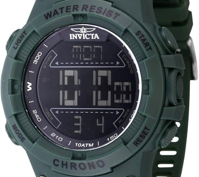 Invicta Racing Men mostrador eletrônico digital digital de plástico verde preto de 52 mm, Verde