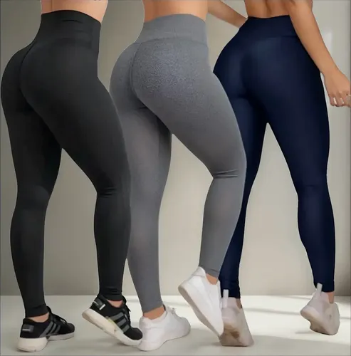 Kit 3 Calças Feminina Legging Grossa Para Academia Cós Alto