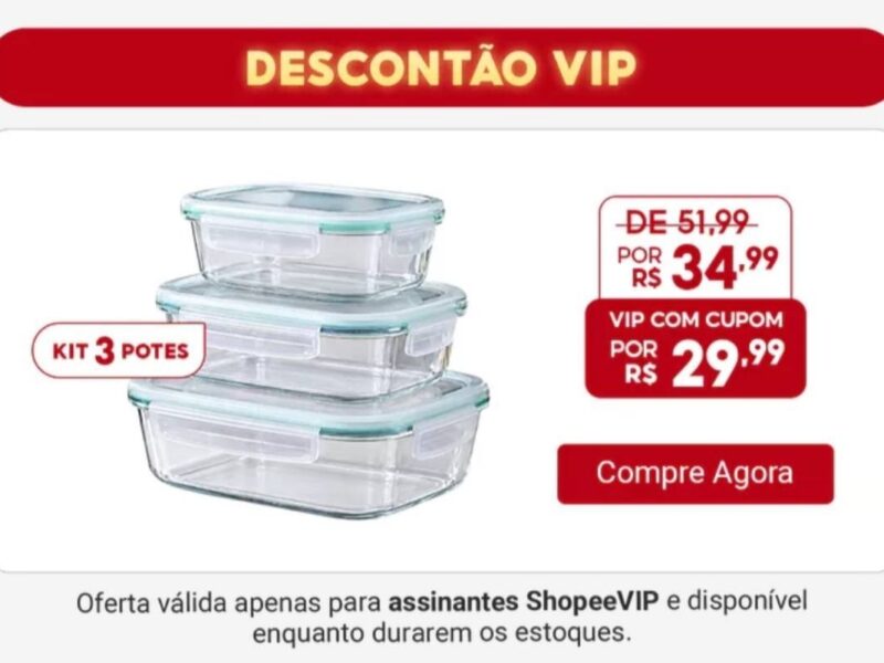 Kit 3 Potes De Vidro Hermético 320Ml 520Ml 800Ml Refratário