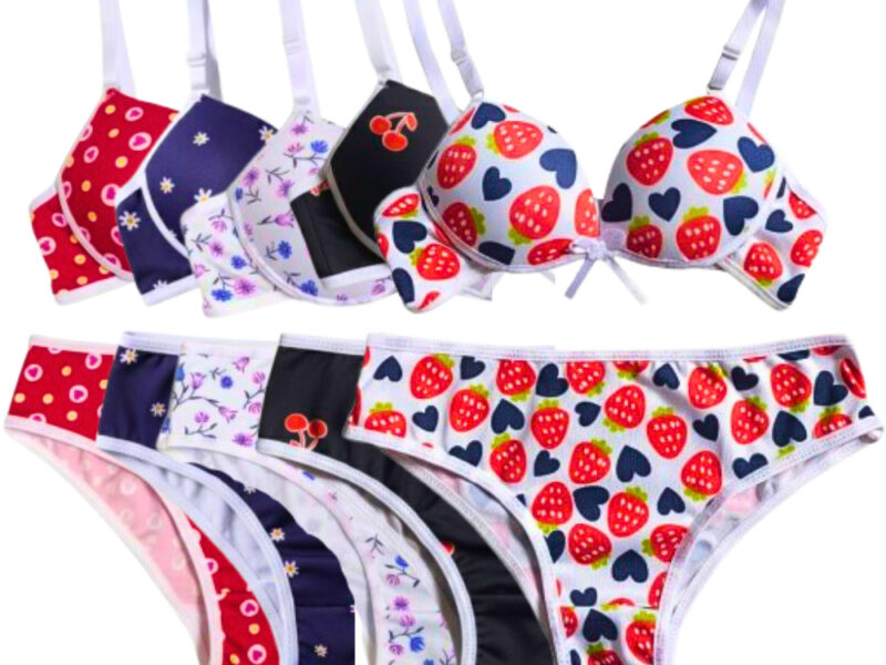 Kit 5 Conjuntos Sutiã e Calcinha Menina Moça Estampado Com Bojo Infantil/Juvenil