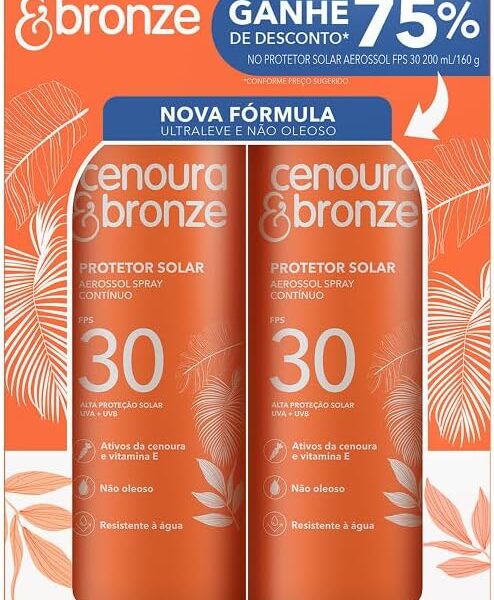 Kit Cenoura & Bronze Protetor Solar Aerossol Spray FPS30 200ml – 2 unidades