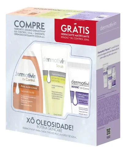 Kit Dermotivin Xô Oleosidade | Sabonete Original Líquido 120ml + Esfoliante 60g + Hidratante Facial 50ml