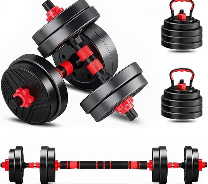 Kit Haltere 6 em 1 Ajustável para Musculação – Preto – Multifuncional com Barra e Kettlebell
