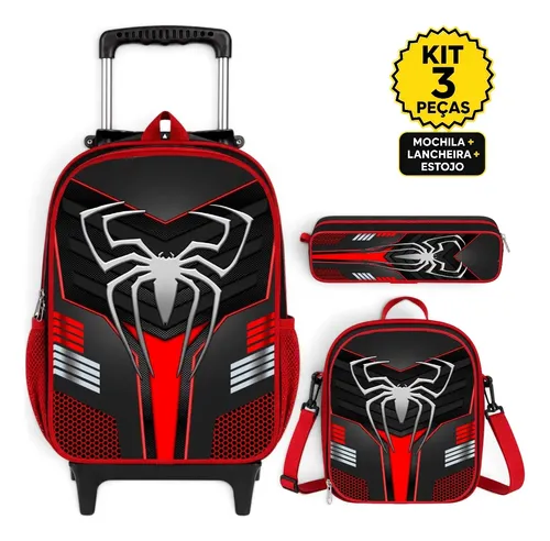 Kit Mochila Escolar Infantil De Rodinha – Menino- Aranha