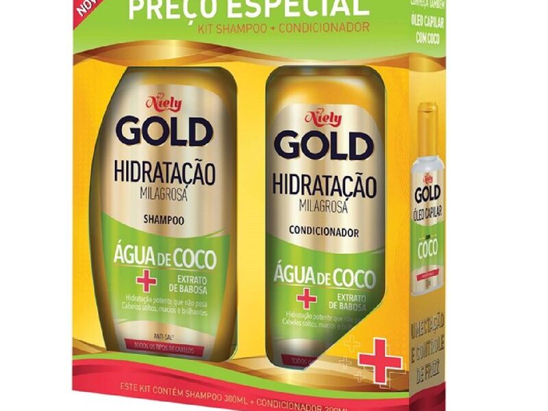 Kit Shampoo Niely Gold Hidratação Milagrosa 275ml 1 Unidade + Condicionador Niely Gold Hidratação Milagrosa 175ml 1 Unidade
