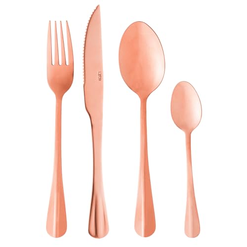 LYOR – Faqueiro de Aço Inox Positano Rosé 24 Peças – Jogos de Talheres – Mesa Posta – Utensílios de Cozinha, Enxoval, Casamento, Decoração