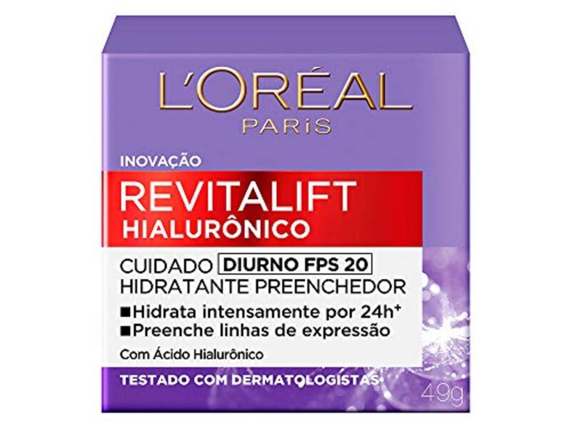 L’Oréal Paris Revitalift Hialurônico Creme Hidratante Facial Antirugas Diurno, Reduz Linhas Finas, Uniformiza a Pele, Melhora a Textura e Firmeza, 49g