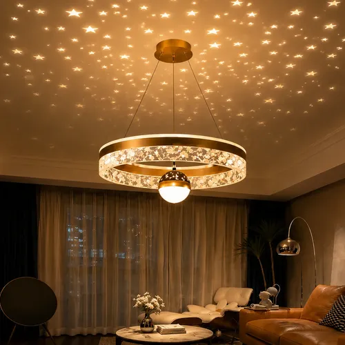 Luminária Lustre Pendente 50cm Moderno De Cristal Led Bivolt
